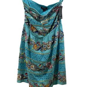 Boston Proper Turquoise Embroidered Strapless Dress NWT Retail $225 Size XS